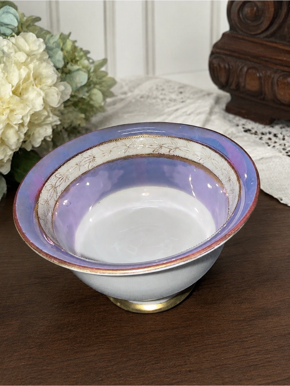 Vintage Noritake M Wreath Hand Painted Purple Luster Footed Bowl Japan